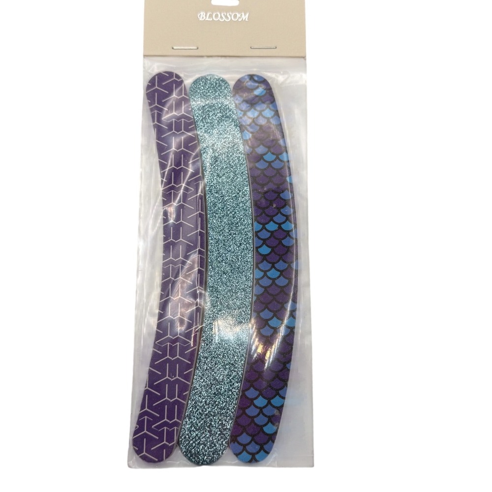 Blossom Nail Files Set 3 Piece Mermaid Scales Geometric‎ Purple Blue Glitter